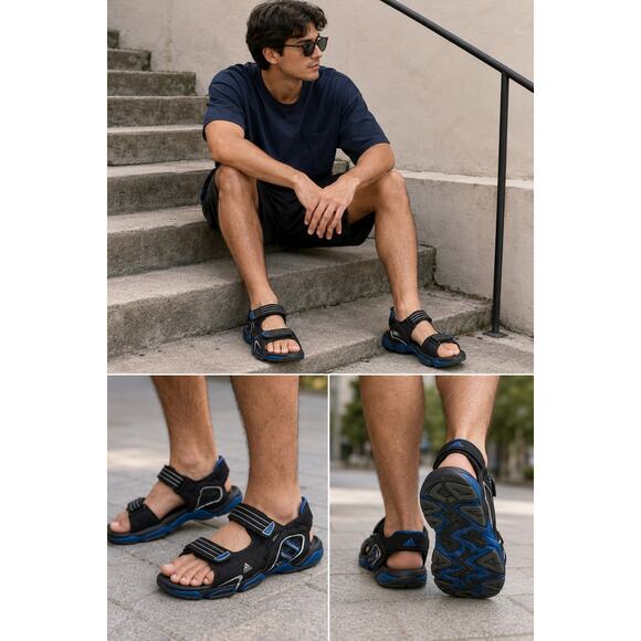 Adidas Sport Sandals Mens US 9 Black Blue Adjustable Hook Loop Outdoor Water main image 4